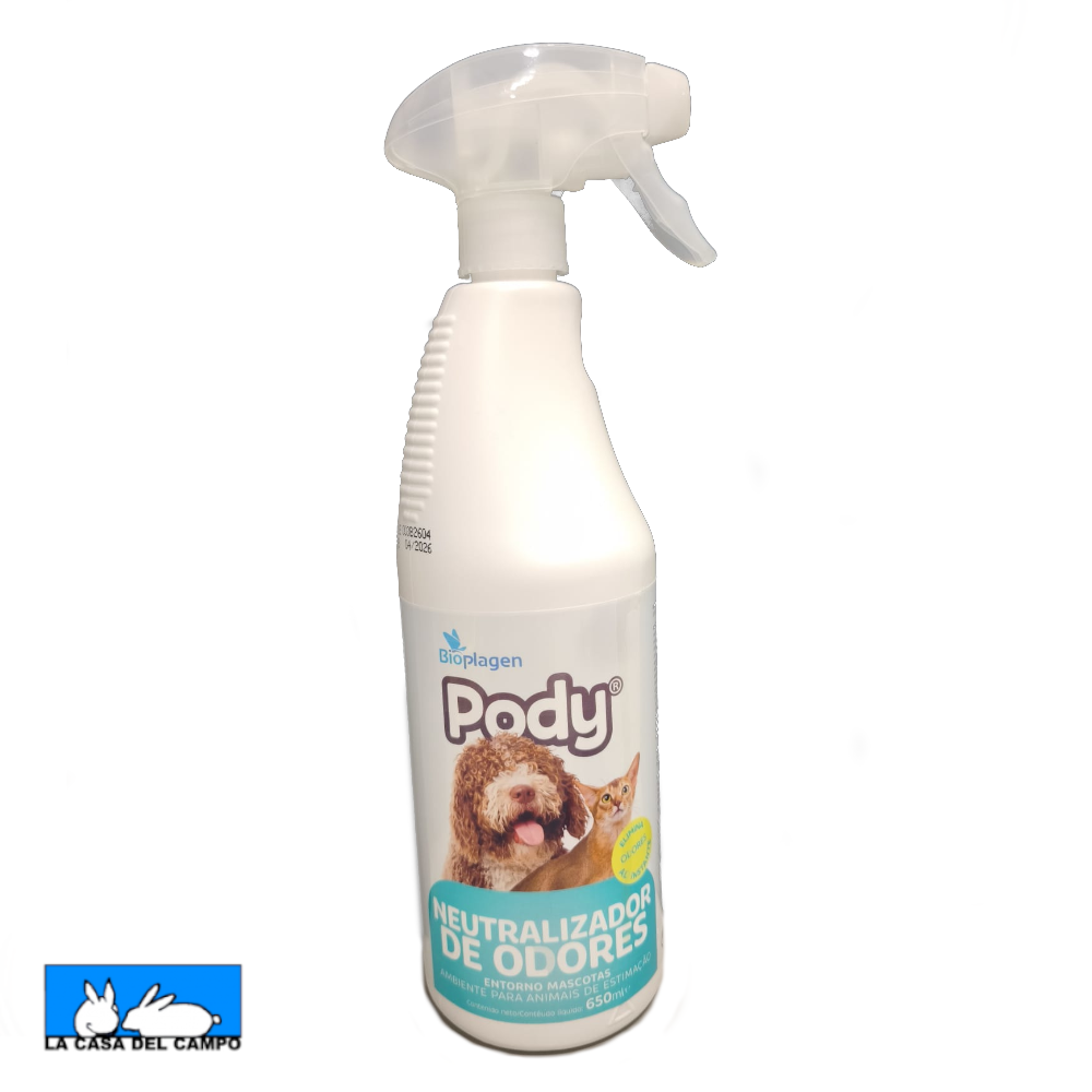 Pody neutralizador de olores para entorno de mascotas Bote de spray de neutralizador de olores de 650 mililitros de la marca Pody Bioplagen